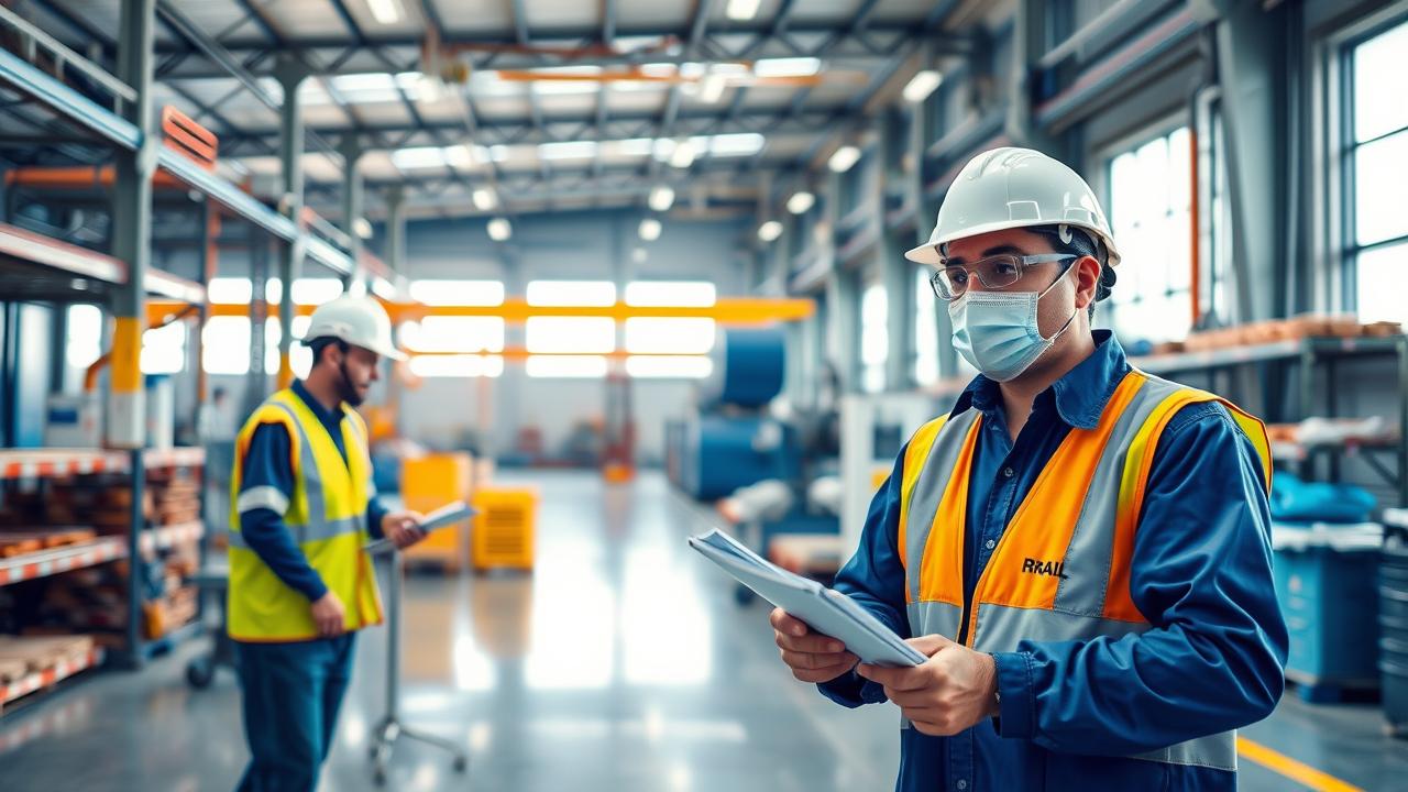 Profissional de segurança do trabalho em área industrial